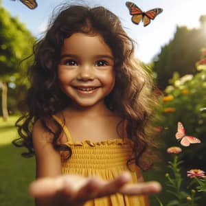 Cheerful Hispanic Girl in Yellow Summer Dress