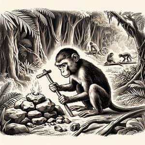 Forest Monkey Using Primitive Tools in Labor