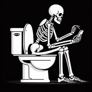 Humorous Skeleton on Toilet Cartoon