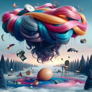 Vibrant Hair Extension Art | Surrealistic Landscape