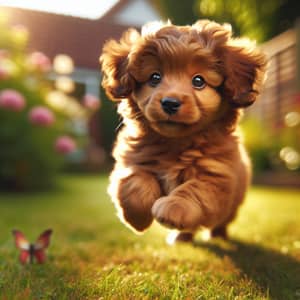 Playful Brown Puppy in Beautiful Backyard