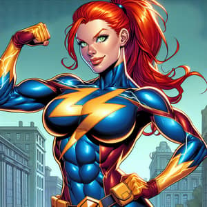 Determined Superhero with Vibrant Amber-Red Hair