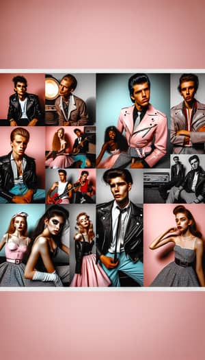 Eclectic 50s Rock and Roll Fashion Collage with Diverse Models