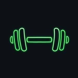 Minimalistic 2D Neon Green Dumbbell Icon