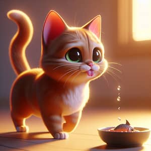 Hungry Orange Cat Approaching Fish Bowl | Anticipation Scene