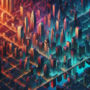 Vibrant City Financial District Artwork | Detailed Geometric Structures