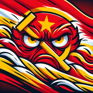 Furious USSR Flag Illustration with Hammer and Sickle