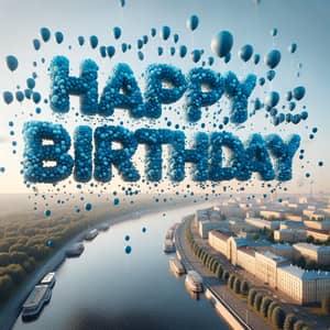 Happy Birthday Balloons Over Scenic River | Nizhny Novgorod