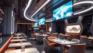 Futuristic Restaurant Interior: High-Tech Ambiance