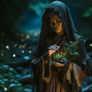 Filipino Witch in Traditional Attire Performing Herbal Magic