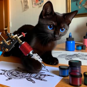 Adorable Cat Tattoo Artist Creating Nautical Masterpiece