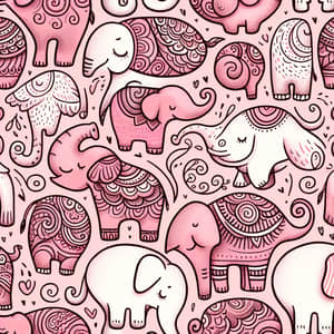 Whimsical Elephant Pattern in Various Shades of Pink