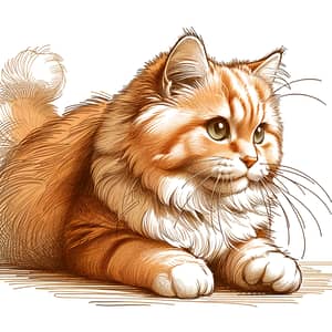 Detailed Sketch of Ginger Cat with Green Eyes and Fluffy Fur