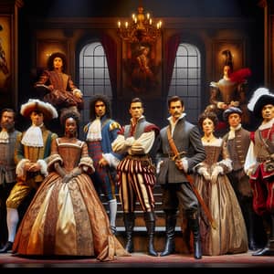 Diverse Renaissance Era Actors Onstage: Symbolizing Unique Characters