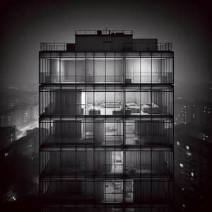 Solitary Glass Apartment in a High-Rise at Night