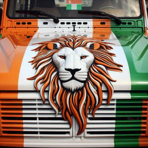 Regal Lion's Head Vehicle Adorned with Ivory Coast Flag Colors