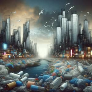 Futuristic Plastic Pollution: Dystopian Urban Landscape