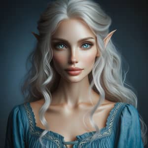 Half Elf Druid with White Blonde Hair in Blue Dress