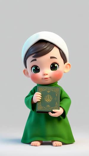 Cute Baby in Green Dress Holding Quran - 3D Animation