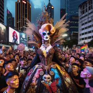 Vibrant City Event: Diverse Drag Queen's Grand Entrance