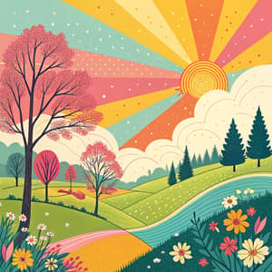 Dynamic Spring Equinox Background in Pop Art Style