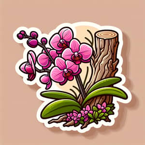 Pink Orchid Flower on Trunk Sticker Style