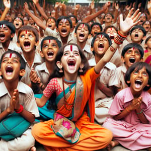 Enthusiastic Children Chanting Devotional Slogan in India