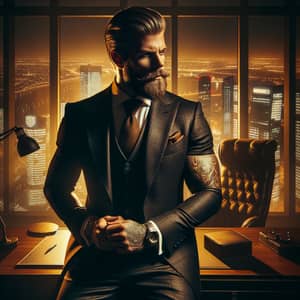 Elegant German Executive Overlooks Nighttime Skyline | High-End Fashion Editorial