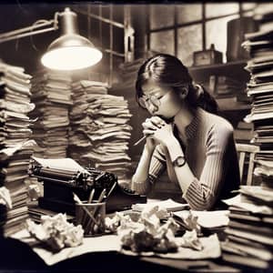 Vintage Scene: Asian Woman Writing Literary Masterpiece