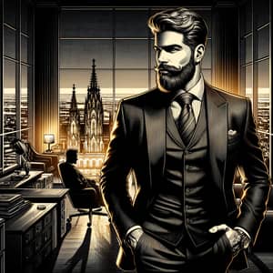 Sophisticated Executive in Germany's Urban Skyline | Noir Style