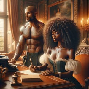 Enchanting Setting with African American Woman and Italian Man at Mahogany Desk