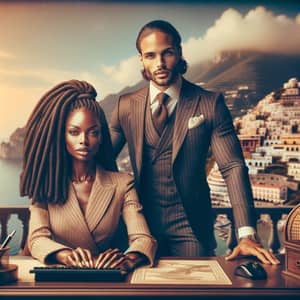 African American Woman & Italian Partner at Work Desk | Amalfi Coast