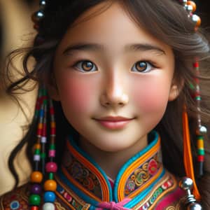 Ten-Year-Old Mongolian Girl | Traditional Attire & Musical Instrument