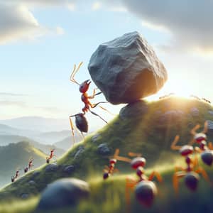 Incredible Ant Lifts Boulder on Hill