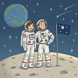 Astronauts on the Moon: A Whimsical Illustration