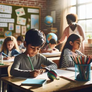 Educational Classroom Scene with Diverse Students