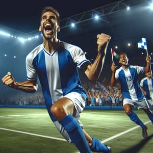 Ecstatic Hispanic Male Soccer Player Celebrating Goal