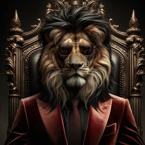 Imposing Alpha Lion in Rose Red & Black Velvet Suit