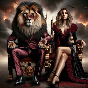 Majestic Alpha Lion and Confident Queen on Thrones