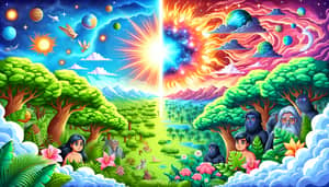 Cartoon Creation Story: Heaven and Earth Illustration