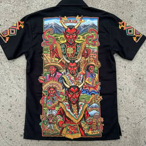 Black Carnaval Shirt with Diablada Dance Designs