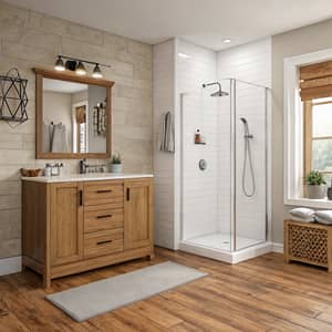 Elegant Wooden Bathroom with White Shower