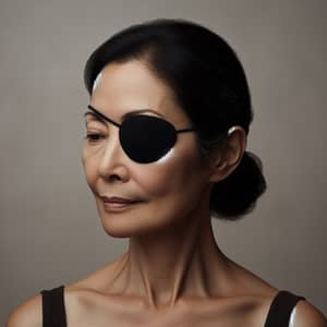 Asian Woman in 40s with Black Eyepatch | Serene Profile View