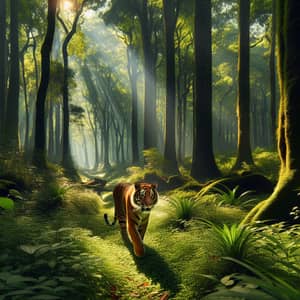 Majestic Tiger Roaming Lush Forest - Wildlife Encounter