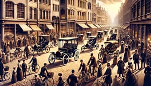 19th-Century Street with Vintage Cars and Bicycles