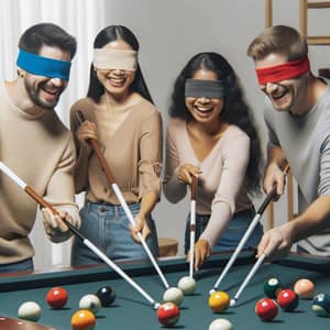 Blind Players Enjoy Pool Game with Colorful Canes