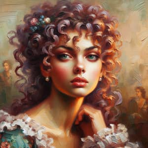 Oil Painting of a Woman with Curly Hair