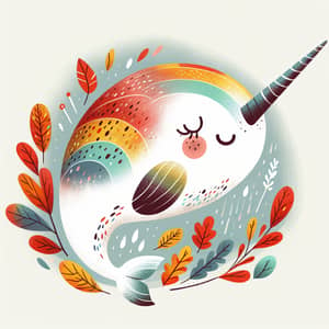 Charming Autumn Rainbow Narwhal Cartoon Character