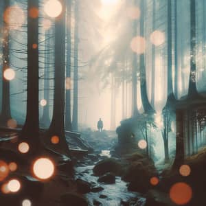 Mystical Figure in Fog-Laden Forest - Ethereal Art