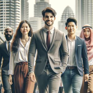 Diverse Corporate Group Walking Towards Casual Individuals